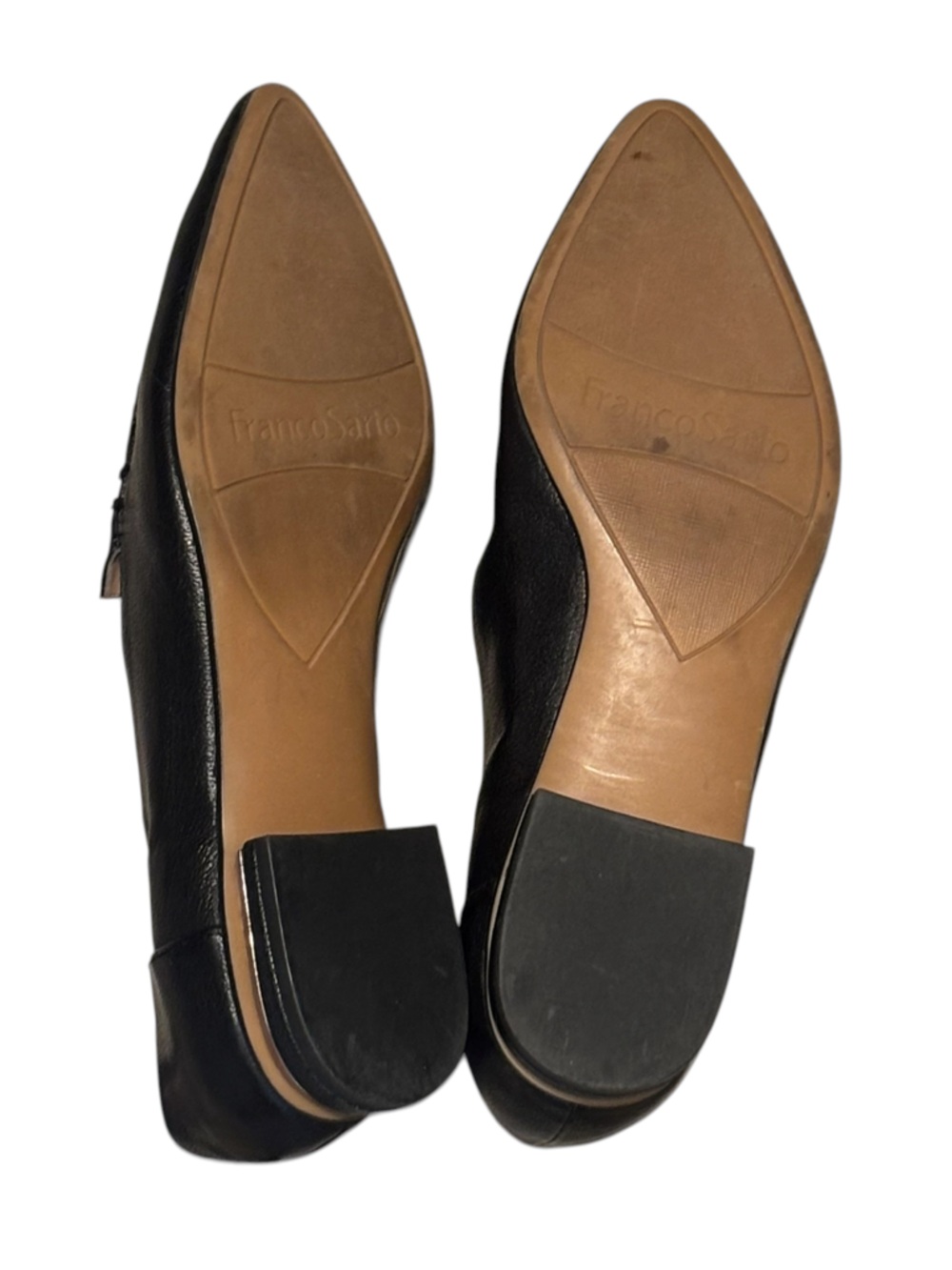 Women’s Black Leather Pointed Starland Loafers Flats Silver Accent On Heel 7.5 - Picture 6 of 7